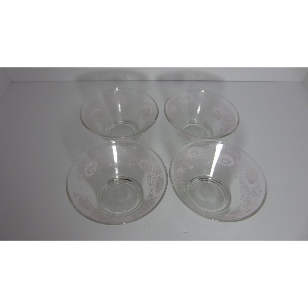 Todd Floral Etched Handpainted Depression Glass Dessert Dish Set of 4